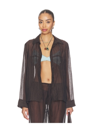 LNA Sylvee Sheer Button Up in Chocolate. Size S. Also in XS, M, L, XL.