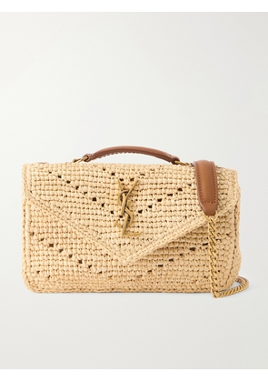SAINT LAURENT - Loulou Mini Leather-trimmed Raffia Shoulder Bag - Neutrals - One size
