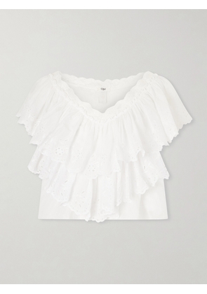 Chloé - Cropped Ruffled Broderie Anglaise Cotton Top - White - FR 34,FR 36,FR 38,FR 40,FR 42