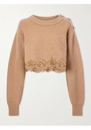 Chloé - Lace-trimmed Wool And Cashmere-blend Sweater - Brown - x small,small,medium,large,x large