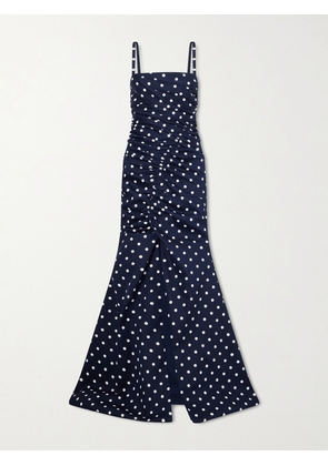 Carolina Herrera - Gathered Polka-dot Cotton-blend Twill Gown - Blue - US0,US2,US4,US6,US8,US10,US12,US14