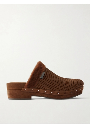 Brunello Cucinelli - Bead-embellished Shearling-trimmed Suede Clogs - Brown - IT36,IT36.5,IT37,IT37.5,IT38,IT38.5,IT39,IT39.5,IT40,IT40.5,IT41