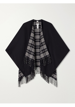 Burberry - Reversible Fringed Checked Wool Cape - Black - One size