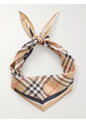 Burberry - Checked Silk-twill Scarf - Neutrals - One size