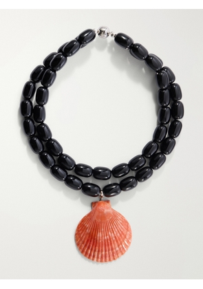 Julietta - Luma Rhodium-pleated, Onyx, Shell And Resin Beaded Necklace - Black - One size
