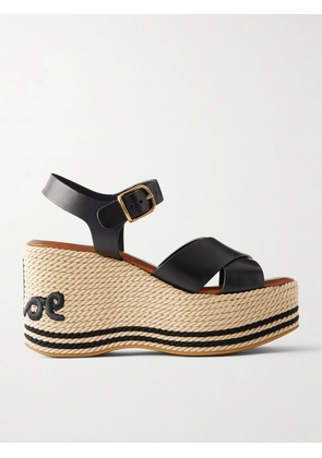 Chloé - Logo-embroidered Leather Platform Sandals - Black - IT35,IT36,IT37,IT38,IT39,IT40,IT41