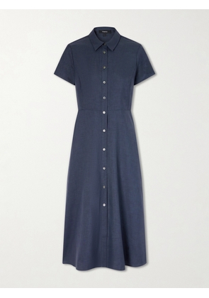 Theory - Belted Pleated Satin Midi Dress - Blue - US0,US2,US4,US6,US8,US10,US12