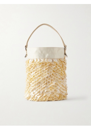 STAUD - Lila Mini Leather-trimmed Paillette-embellished Twill Bucket Bag - Neutrals - One size