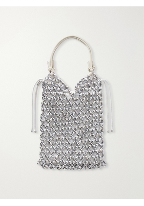 STAUD - Kelly Leather-trimmed Embellished Satin Shoulder Bag - Silver - One size