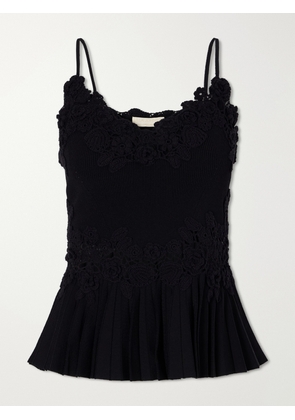 Ulla Johnson - Estelle Pleated Crochet-trimmed Ribbed Jersey Tank - Black - x small,small,medium,large,x large