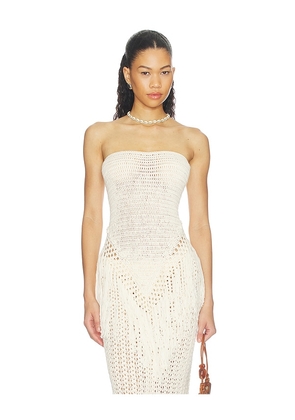 MORE TO COME Arna Strapless Crochet Top in Neutral. Size XS. Also in S, M, L.