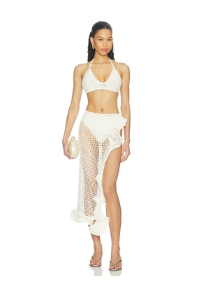 MORE TO COME Blossom Crochet Skirt Set in Ivory. Size XS. Also in S, M, L.