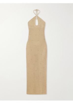 STAUD - Isola Embellished Crocheted Cotton Halterneck Maxi Dress - Green - x small,small,medium,large,x large