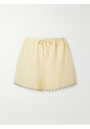 STAUD - Paddle Studded Linen Shorts - Yellow - x small,small,medium,large,x large