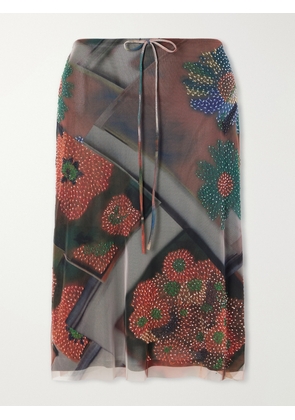 STAUD - Lucia Bead-embellished Printed Tulle Midi Skirt - Multi - x small,small,medium,large