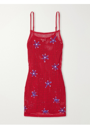 STAUD - Rio Crocheted Cotton Mini Dress - Red - x small,small,medium,large,x large