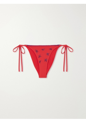 STAUD - Sisley Bead-embellished Bikini Briefs - Red - x small,small,medium,large,x large