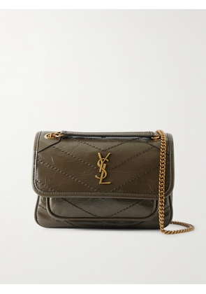 SAINT LAURENT - Niki Cassandre-embellished Crinkled-leather Mini Bag - Brown - One size