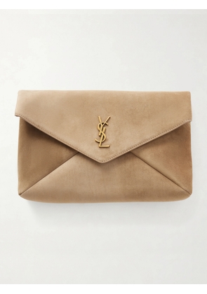 SAINT LAURENT - Cassandre Suede Clutch - Brown - One size