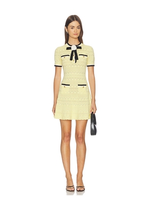 self-portrait Yellow Pointelle Knit Mini Dress in Yellow. Size XS. Also in S, M, L.