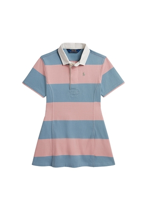 Polo Ralph Lauren Kids Short Sleeve Jersey Knit Striped Fit And Flare Dress in Adirondack & Cassidy Blue in Multi. Size 6. Also in 2, 3, 4, 5.