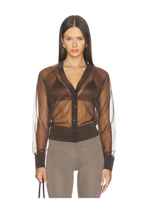 RENGGLI Sheer Knit Cardigan in Brown. Size XXS. Also in XS, S, M, L.