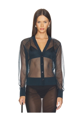 RENGGLI Sheer Knit Cardigan in Navy. Size XS. Also in XXS, S, M, L.