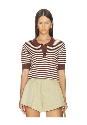 RENGGLI Stripe Knit Polo in Brown. Size XS. Also in S, M, L.