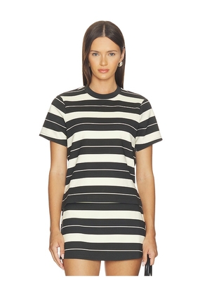 RENGGLI Stripe Slit Tee in Black & White. Size XS. Also in S, M, L, XL/1X.