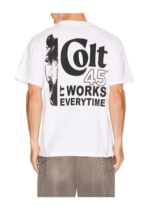 Philcos Colt 45 Works Every Time Tee in White. Size S. Also in M, L, XL/1X.