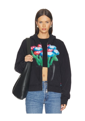 VANDYTHEPINK Spray Flower Zip Up Hoodie in Black. Size L. Also in M, S, XL/1X, XS.