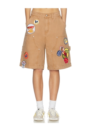 VANDYTHEPINK Patched Canvas Shorts in Brown. Size L. Also in M, S, XS.