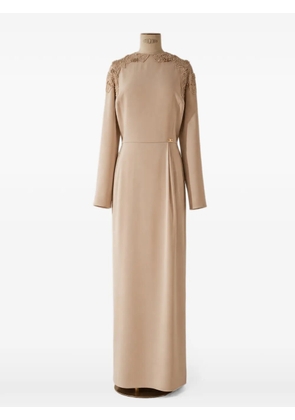 Elisabetta Franchi bead-embellished long-sleeve maxi dress - Neutrals