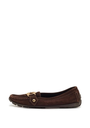 Louis Vuitton Pre-Owned Monogram-plaque suede loafers - Brown