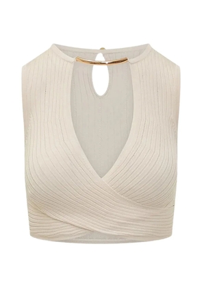 Elisabetta Franchi ribbed-knit crossover blouse - Neutrals