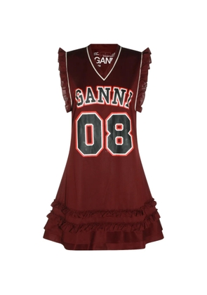 GANNI ruffle-trim logo-print mini dress - Red