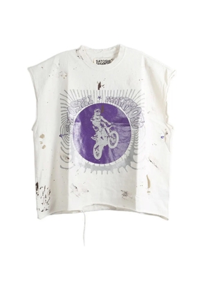 SATOSHI NAKAMOTO graphic-print sleeveless T-shirt - White
