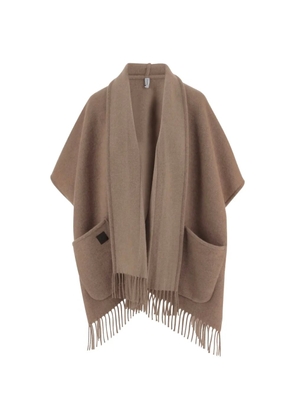 Ferragamo fringed patch-pocket cape - Brown
