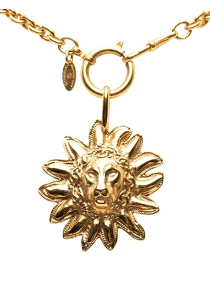 CHANEL Pre-Owned 1970-1980 CC Gold Plated Leo Lion Sun Medallion Pendant Necklace costume necklace