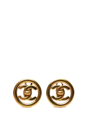 CHANEL Pre-Owned 1997 CC Gold Plated Turn Lock Round Clip On Earrings costume earrings