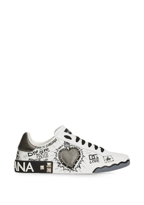 Dolce & Gabbana Portofino embellished heart-patch low-top sneakers - White