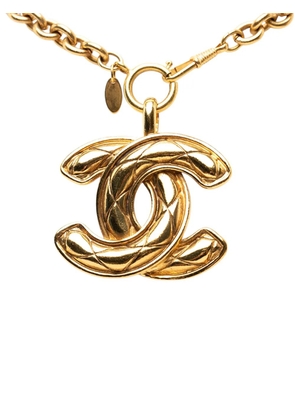 CHANEL Pre-Owned 1970-1980 CC Gold Plated Quilted Pendant Necklace costume necklace