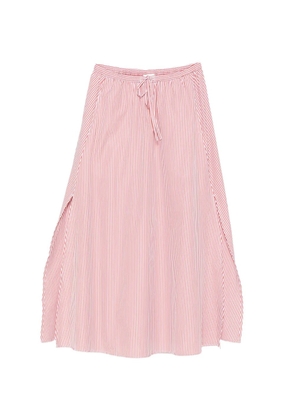 Closed striped-pattern drawstring-waist midi skirt - White