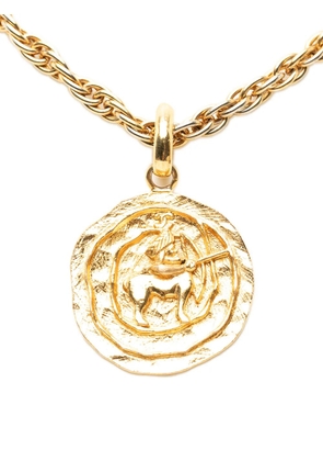 CHANEL Pre-Owned 1980-1990 CC Gold Plated Centaur Medallion Pendant Necklace costume necklace