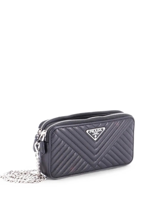 Prada Pre-Owned Double Zip Wallet on Chain Crossbody Chevron Leather Mini shoulder bag - Black