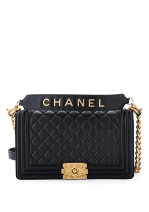 CHANEL Pre-Owned Logo Top Handle Boy Flap Bag Quilted Calfskin Old Medium shoulder bag - Black