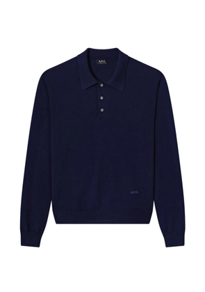 A.P.C. logo-embroidered long-sleeve polo shirt - Blue