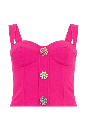 Moschino crystal-embellished sweetheart-neck top - Pink