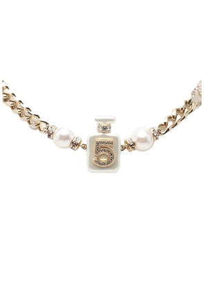 CHANEL Pre-Owned 2022 CC Gold Plated Faux Pearl Strass No 5 Perfume Bottle Pendant Necklace costume necklace