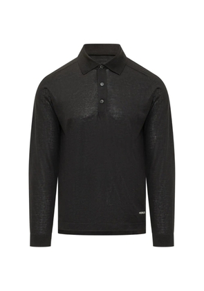 Premiata long-sleeve knitted polo shirt - Black